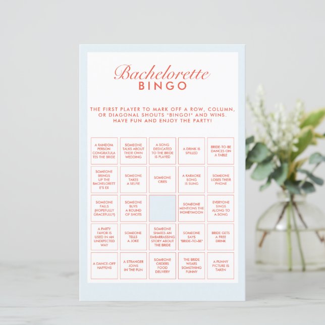 Retro Blauw & Rood Bachelorette Bingogame (Staand voorkant)