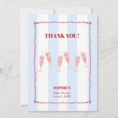 Retro Blauw Rood Border Brunch & Bubbly Baby showe Bedankkaart (Voorkant)