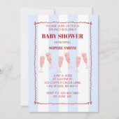 Retro Blauw Rood Border Brunch & Bubbly Baby showe Kaart (Voorkant)