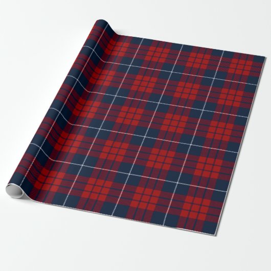 Retro Blauw Rood Kerstmis Nieuwjaar Tartan Plaid Cadeaupapier (Uitgerold)
