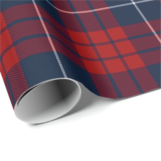 Retro Blauw Rood Kerstmis Nieuwjaar Tartan Plaid Cadeaupapier (Rol Hoek)