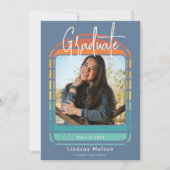 Retro Blauw Rood Sinaasappel Zonsondergang Boog Fo Kaart (Voorkant)