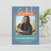 Retro Blauw Rood Sinaasappel Zonsondergang Boog Fo Kaart (Staand voorkant)