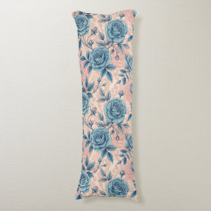 Retro Blauw Roos Patroon op Zacht Roze Achtergrond Lichaamskussen