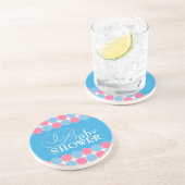 Retro blauw roze Baby shower Onderzetter (Zijkant)