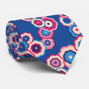 Retro blauw roze bloemmotief 60s patroon stropdas