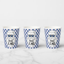 Retro Blauw Roze Geruite Kerstman Kerstmis 