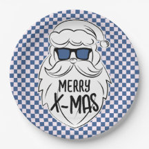 Retro Blauw Roze Geruite Kerstman Kerstmis 