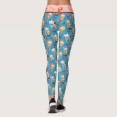 Retro Blauw Roze Japans Maneki Neko Kat en Koi Leggings (Achterkant)