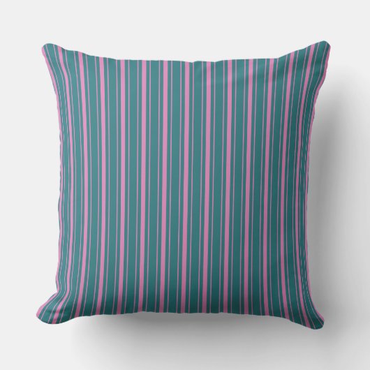 Retro Blauw Roze Ticking Gestreepte Pinstripe Kussen (Voorkant)