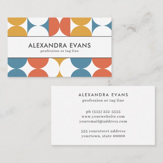 Retro blauw sinaasappel geel MIDDEN EEUW MOD Visitekaartje (Voorkant / Achterkant)