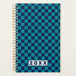 Retro Blauw Teal Schachbrett 2026 Planner