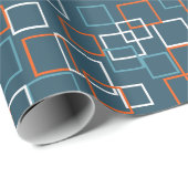 Retro Blauw Vierkant Patroon Inpakpapier (Rol Hoek)