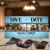 Retro Blauw Vignet Fotocollage Filmstrip Save The Date