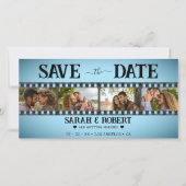 Retro Blauw Vignet Fotocollage Filmstrip Save The Date (Voorkant)