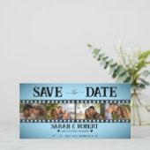 Retro Blauw Vignet Fotocollage Filmstrip Save The Date (Staand voorkant)