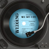 Retro Blauw Vignet Vinyl Record Bruiloft Kaart