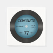 Retro Blauw Vinyl Record Bruiloft Gefeliciteerd Servet (Voorkant)