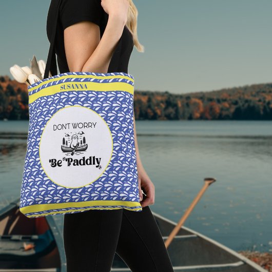 Retro Blauw Water Patroon Kano Otter Gepersonalise Tote Bag