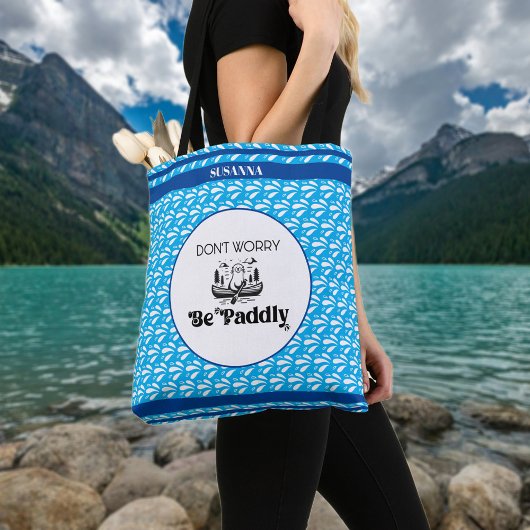 Retro Blauw Water Patroon Kano Otter Gepersonalise Tote Bag