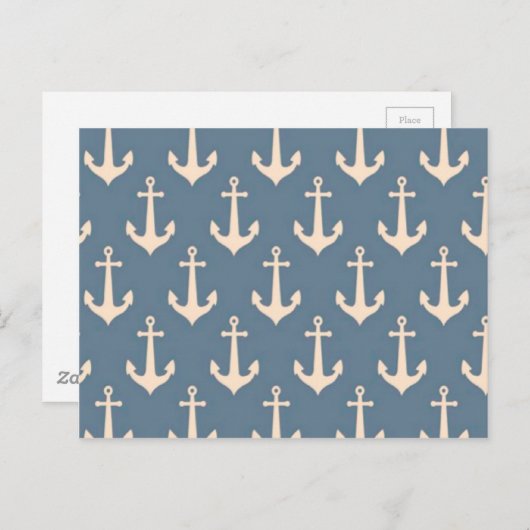 Retro  blauw wit anker patroon briefkaart (Voorkant / Achterkant)
