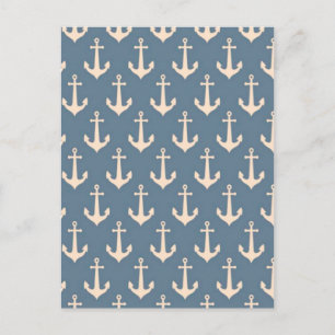 Retro blauw wit anker patroon briefkaart