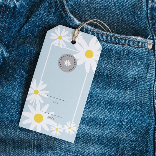 Retro Blauw & Wit Daisy Business Logo Prijs Hang Cadeaulabel