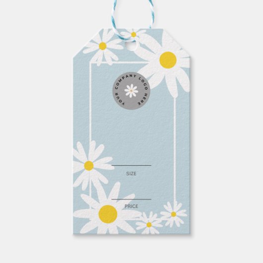 Retro Blauw & Wit Daisy Business Logo Prijs Hang Cadeaulabel (Voorkant)