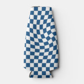 Retro blauw wit geruit geruit geruit flesjeskoeler (Voorkant)