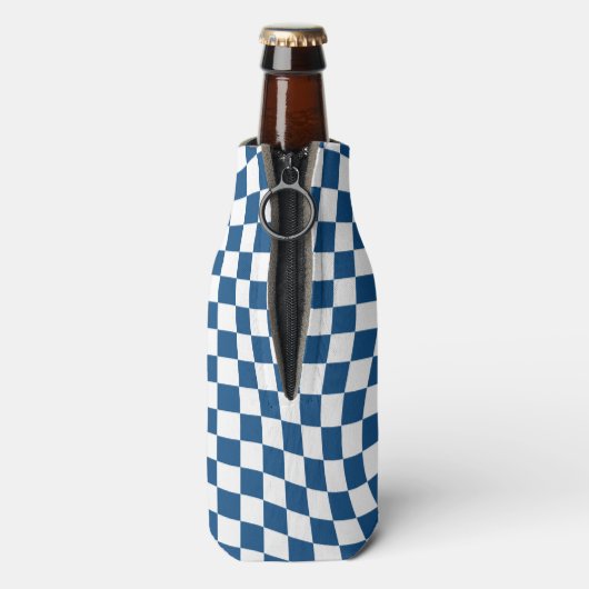 Retro blauw wit geruit geruit geruit flesjeskoeler (Fles Achterkant)