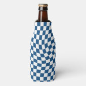 Retro blauw wit geruit geruit geruit flesjeskoeler (Fles Voorkant)