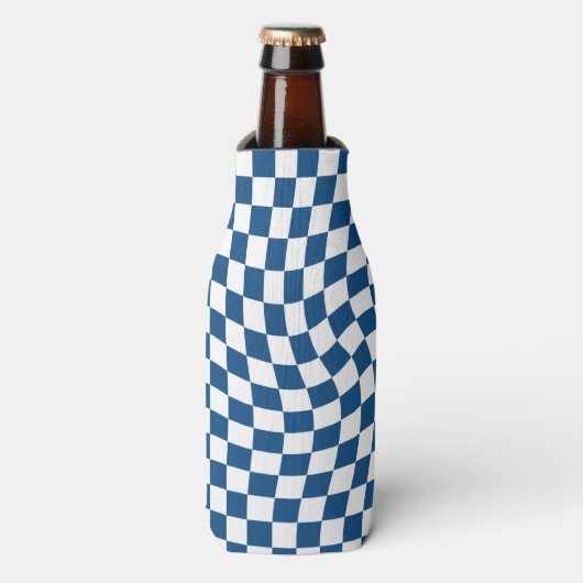 Retro blauw wit geruit geruit geruit flesjeskoeler (Fles Voorkant)