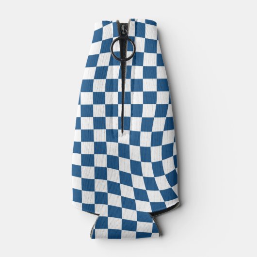 Retro blauw wit geruit geruit geruit flesjeskoeler (Achterkant)