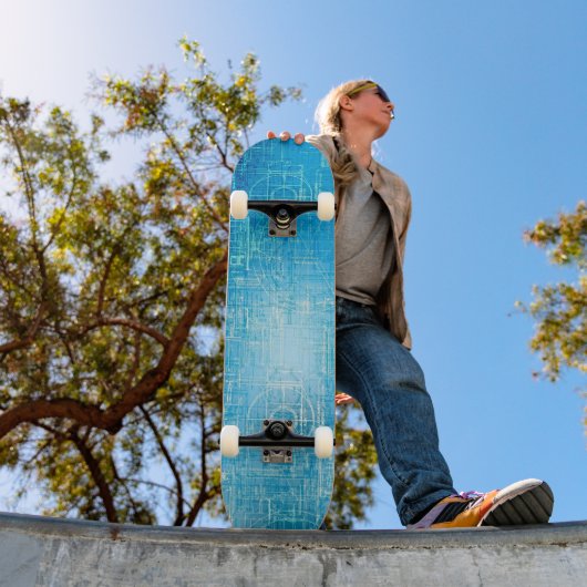 Retro Blauwdruk Skateboard Art (Buiten 1)