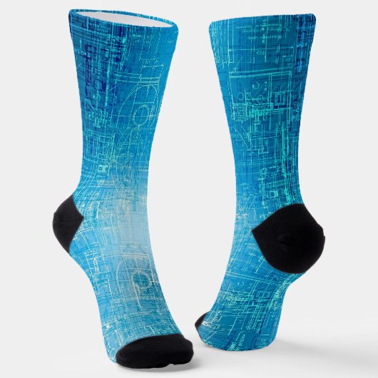 Retro Blauwdruk Sokken – Stijl Ontmoet Comfort (Gebogen)