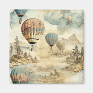 Retro Blauwe Ballon Antieke Reis Landschap Magneet