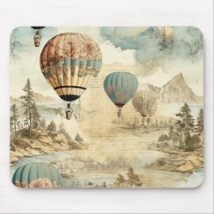 Retro Blauwe Ballon Antieke Reis Landschap Muismat