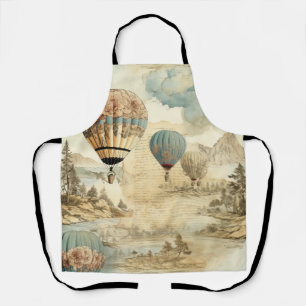 Retro Blauwe Ballon Antieke Reis Landschap Schort