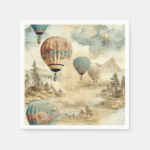 Retro Blauwe Ballon Antieke Reis Landschap Servet