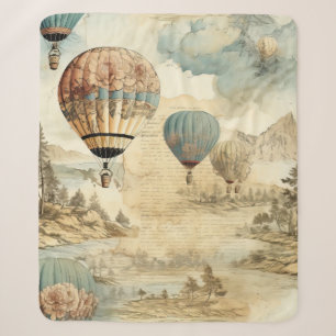 Retro Blauwe Ballon Antieke Reis Landschap Sherpa Deken