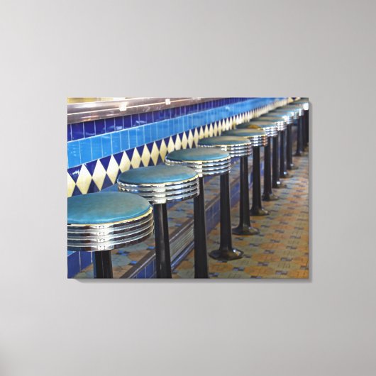 retro blauwe barkrukken impressionisme canvas afdruk (Voorkant)