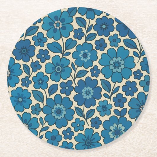 Retro Blauwe Bloem Papier Onderzetters – Meer Vorm (Voorkant)