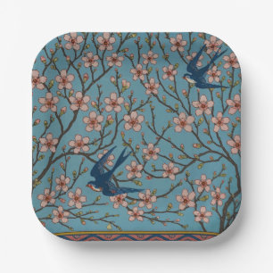 Retro Blauwe Bloem Swallow Patroon van Walter Cran Papieren Bordje