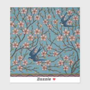 Retro Blauwe Bloem Swallow Patroon van Walter Cran Sticker
