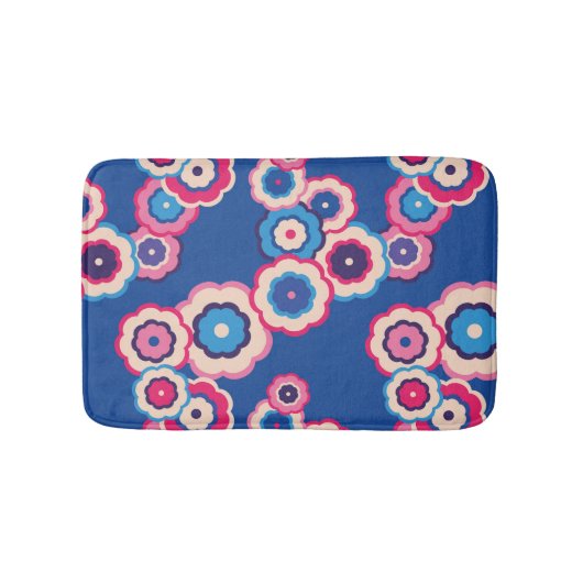 Retro Blauwe Bloemen Badmat (Voorkant)