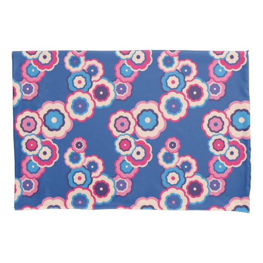 Retro Blauwe Bloemen Kussensloop (Voorkant)