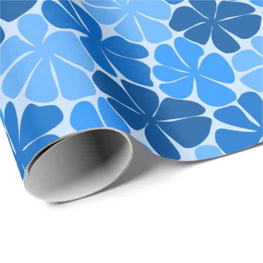 Retro Blauwe Bloemen Modern Minimale abstracte Blo Cadeaupapier (Rol Hoek)