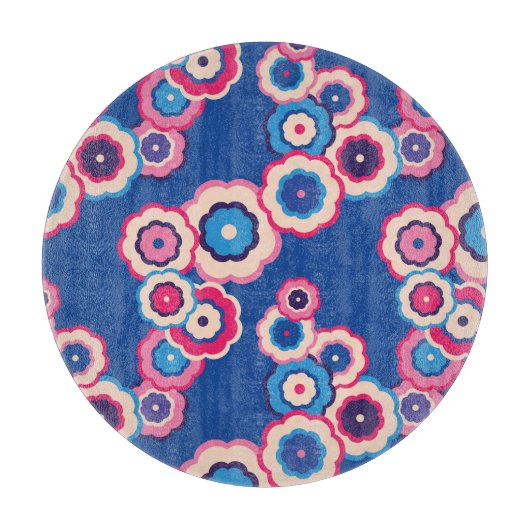 Retro Blauwe Bloemen Snijplank (Voorkant)
