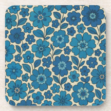 Retro blauwe bloemenkurk achterkant Set van 6 onde