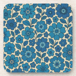 Retro blauwe bloemenkurk achterkant Set van 6 onde Bier Onderzetter